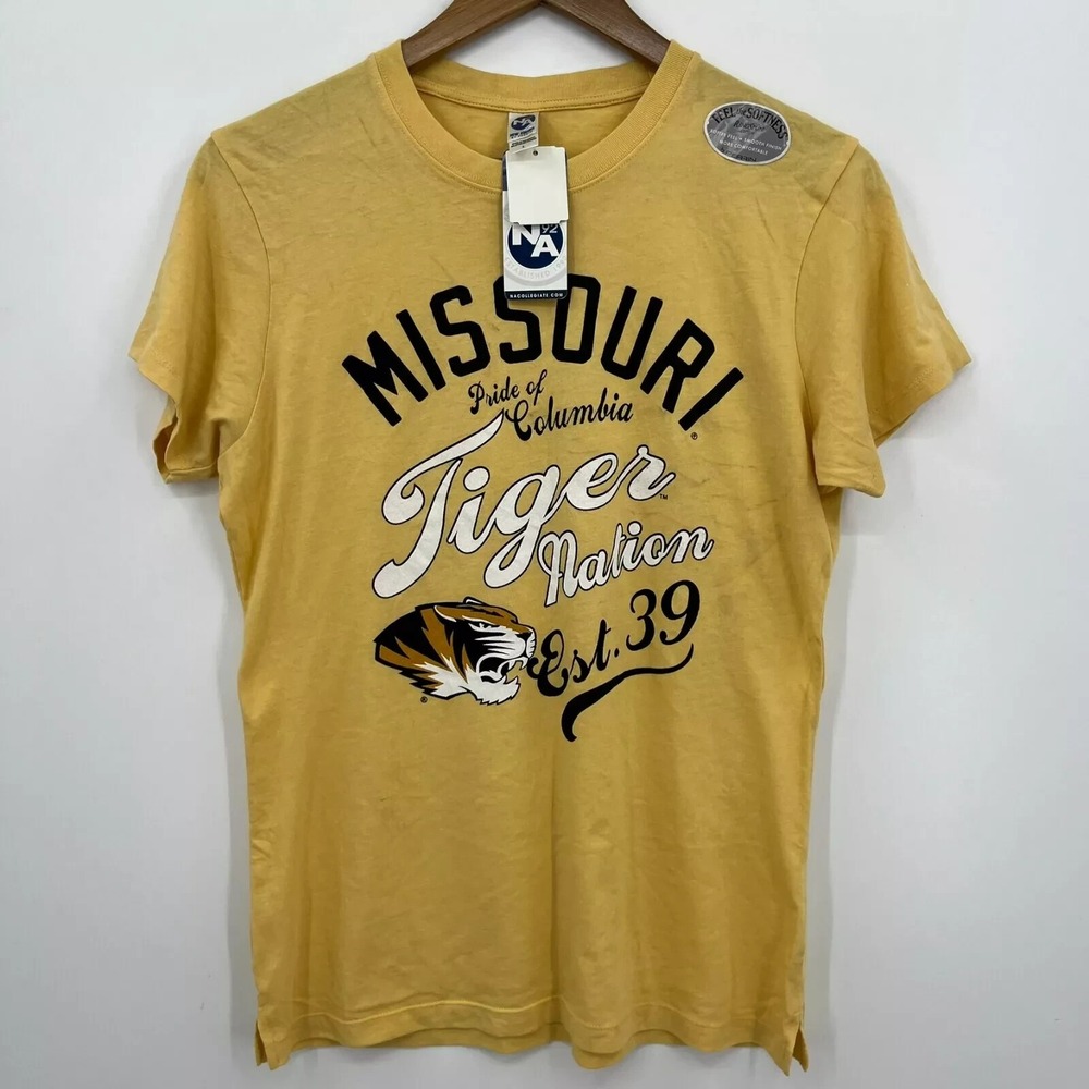 New Agenda Missouri Tiger Nation Graphic Tee Maize Heather Yellow Large NWT